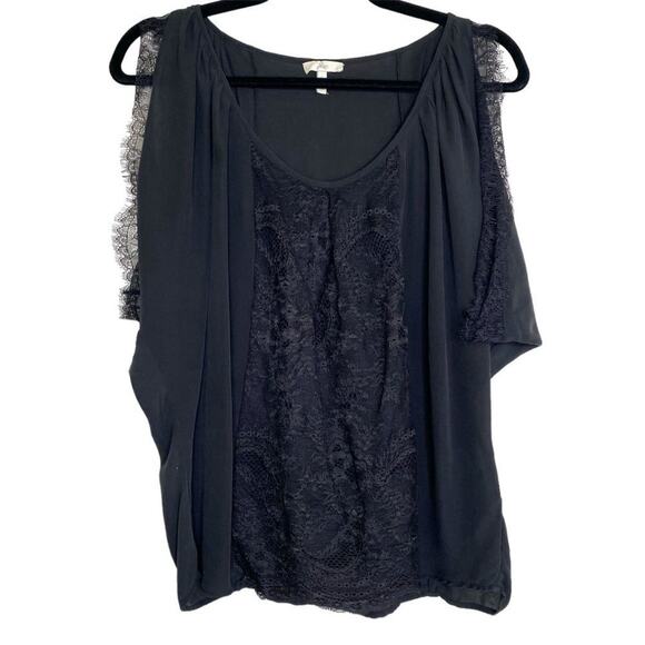 Joie Black 100% Silk Versailles Caviar Lace Trim Blouse Small - Picture 1 of 11